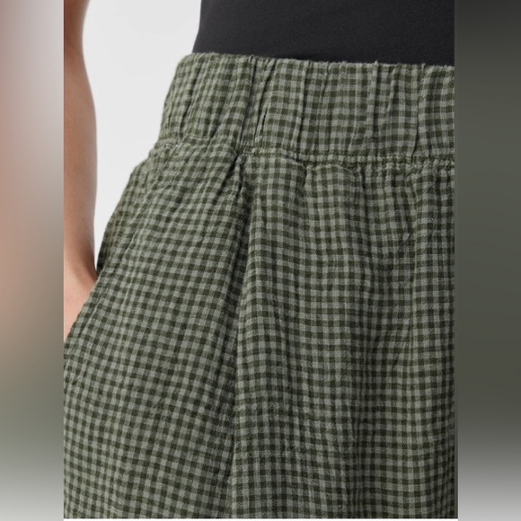 Eileen Fisher Organic Linen Loden Tapered Ankle Pant Size XS Green Black Plaid - Picture 2 of 6